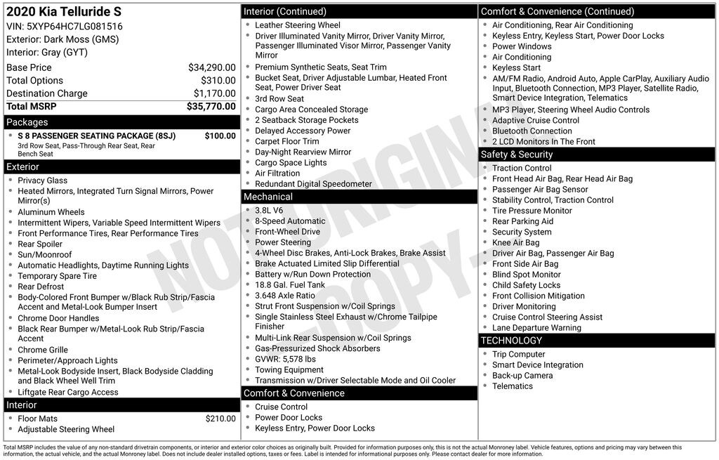 Used 2020 Kia Telluride S SUV