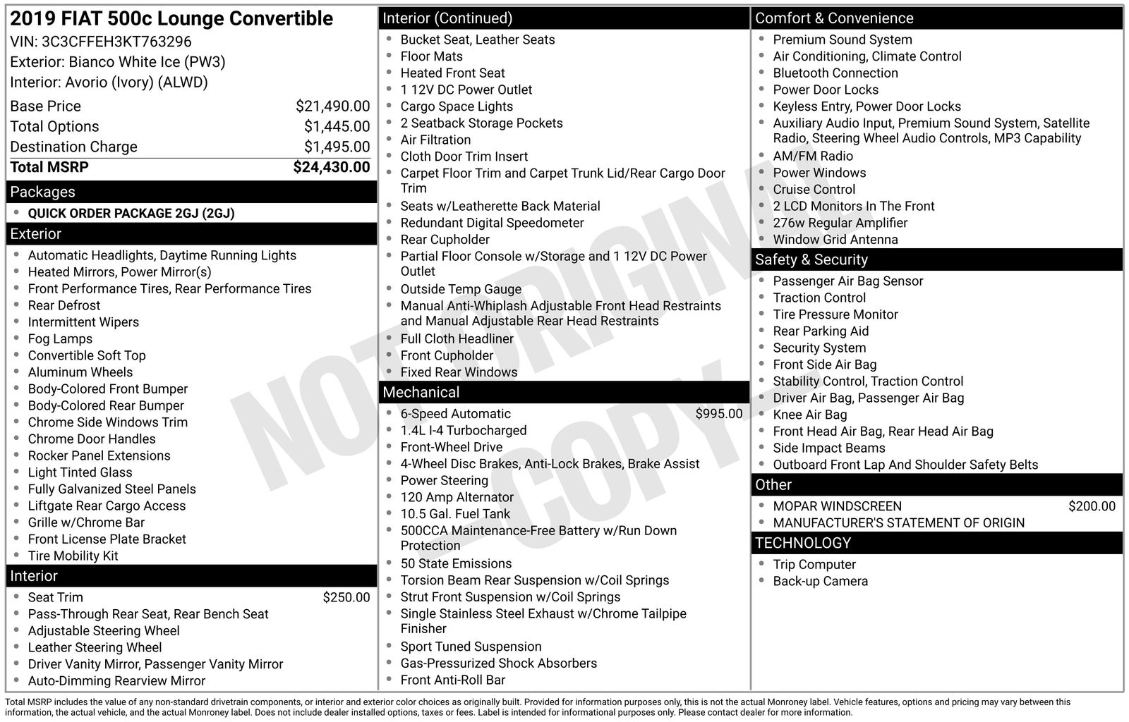 2019 FIAT 500c Lounge photo 3