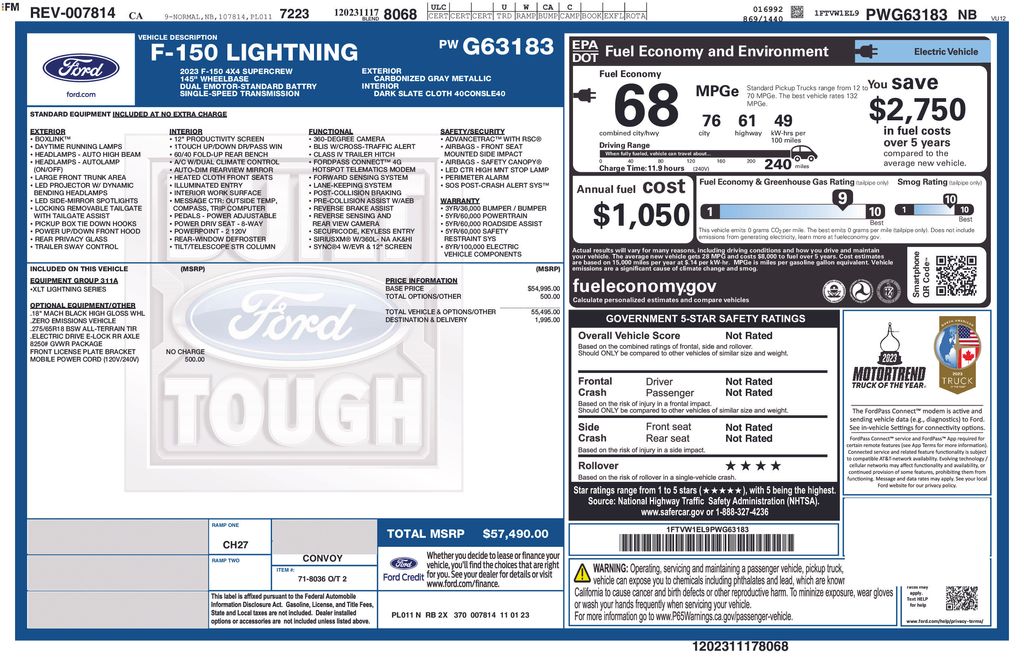 Used 2023 Ford F-150 Lightning XLT with VIN 1FTVW1EL9PWG63183 for sale in Lake Elsinore, CA