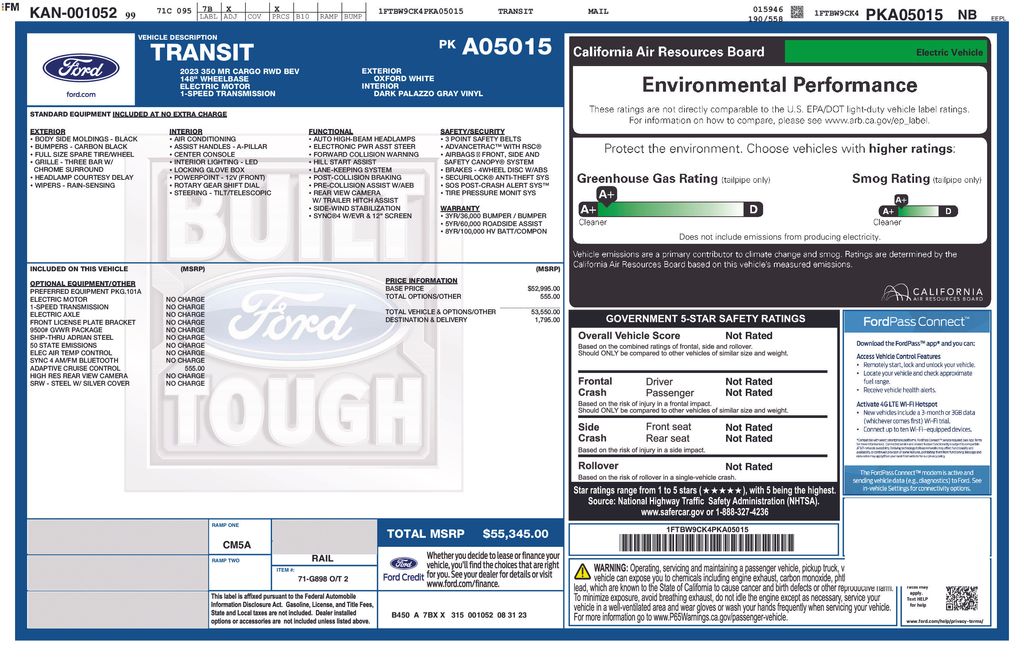 Used 2023 Ford E-Transit Cargo Van Base with VIN 1FTBW9CK4PKA05015 for sale in Lake Elsinore, CA