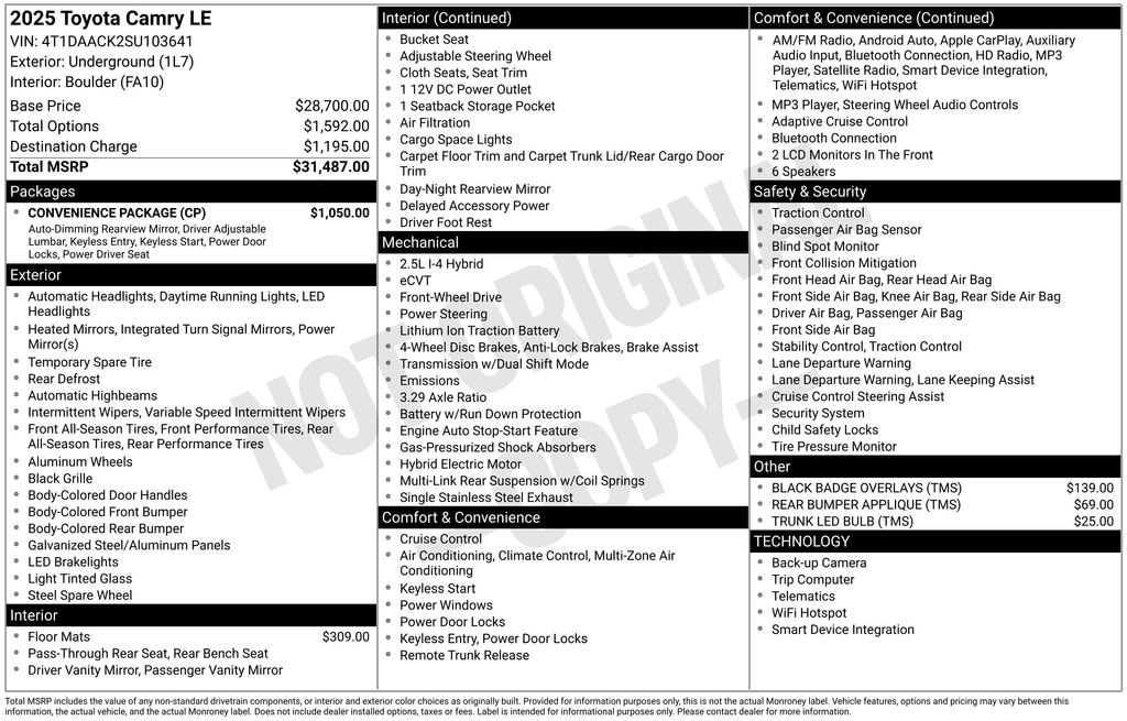 Used 2025 Toyota Camry LE Sedan