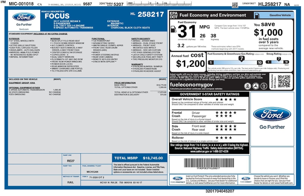 Used 2017 Ford Focus S Sedan