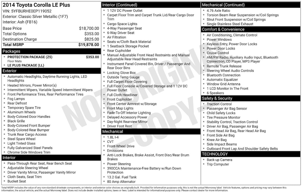 Used 2014 Toyota Corolla LE Plus Sedan