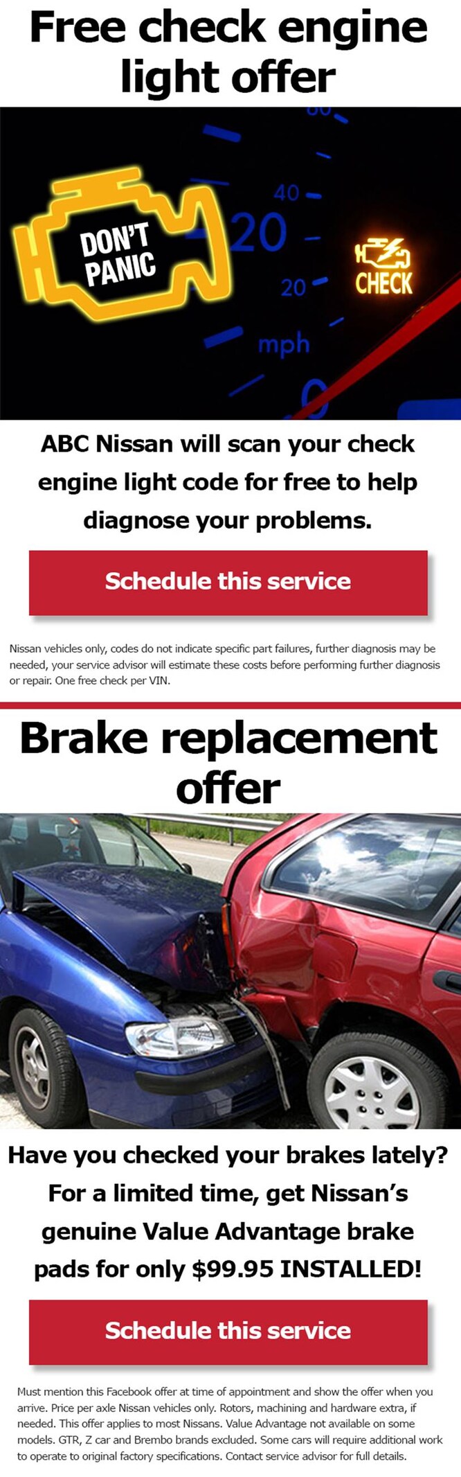 ABC Nissan Monthly Service Offers