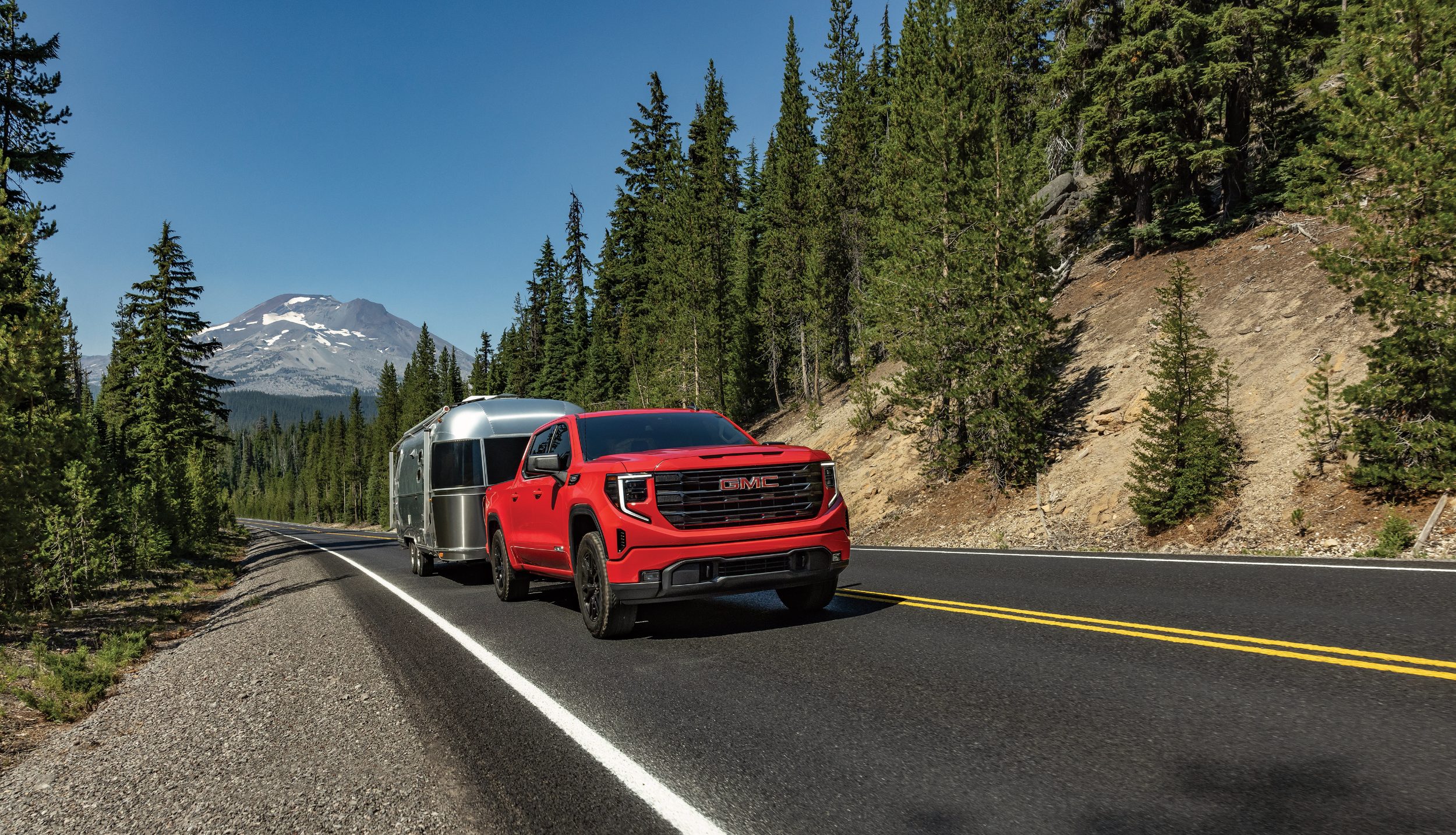 Towing red vehicle