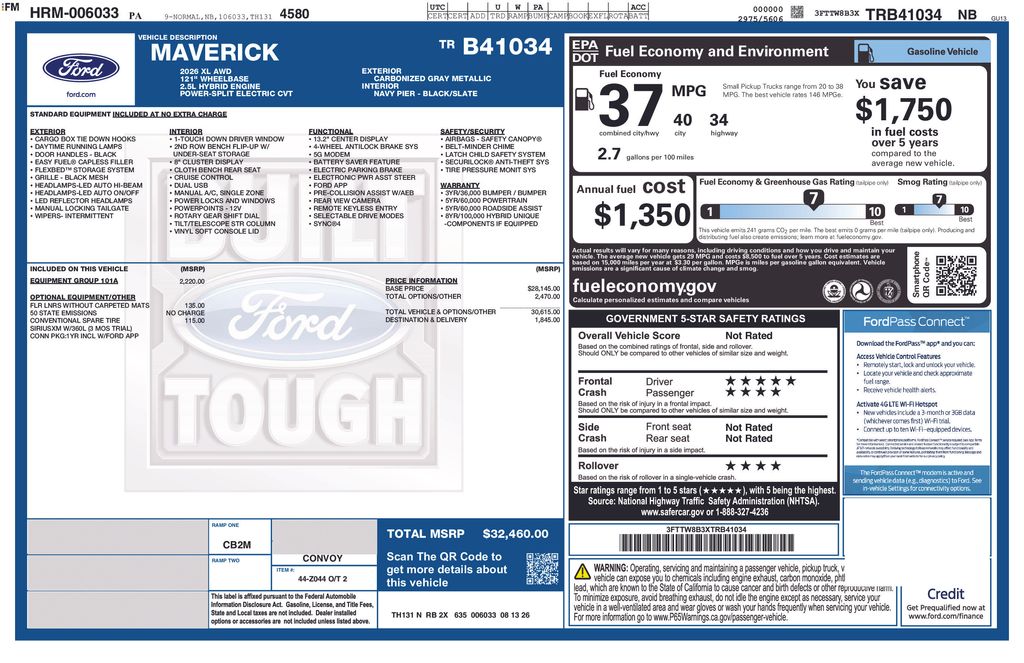 2026 Ford Maverick XL Gray Metallic at Washington Ford