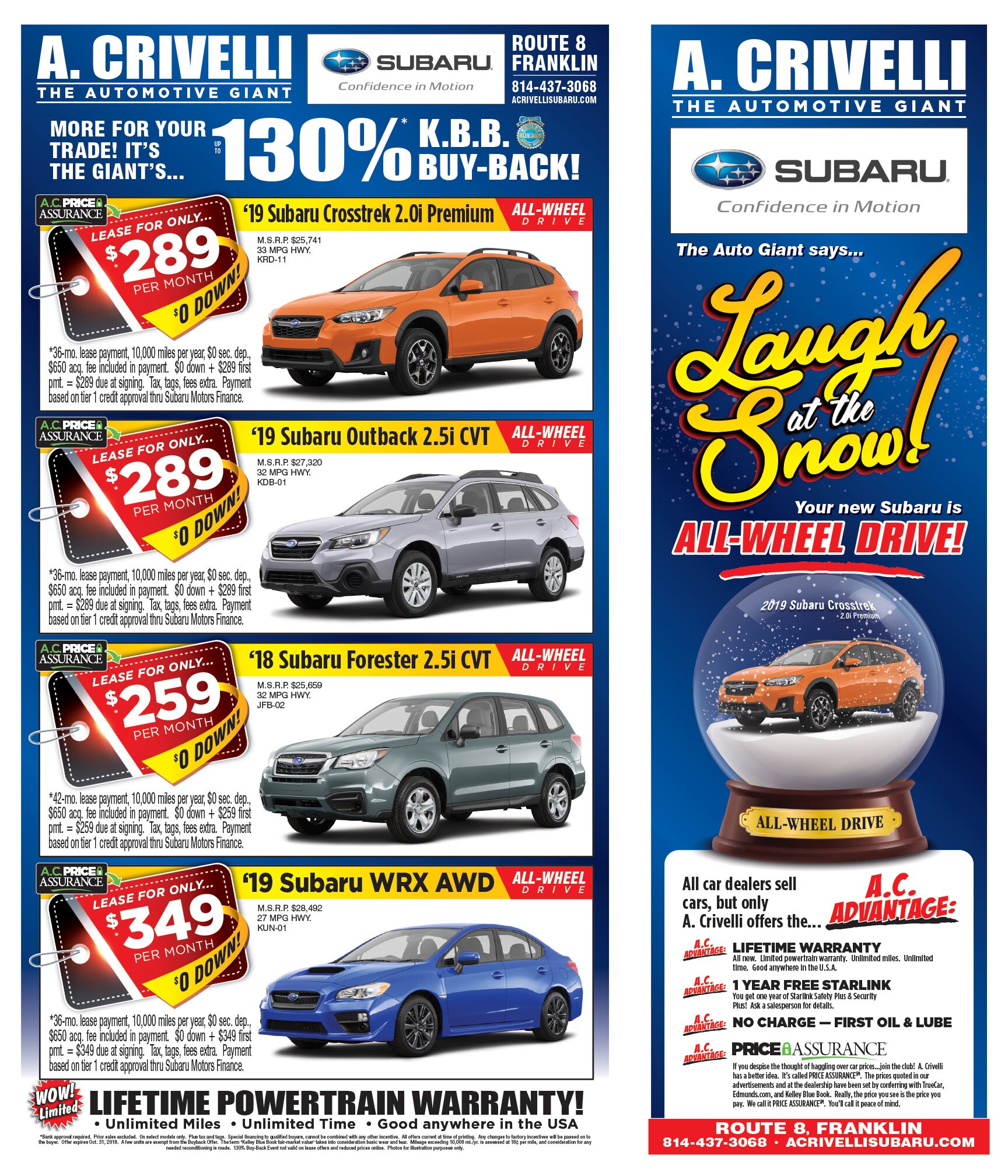 Sales Ad A. Crivelli Subaru Subaru Deals near Franklin PA, Erie, New