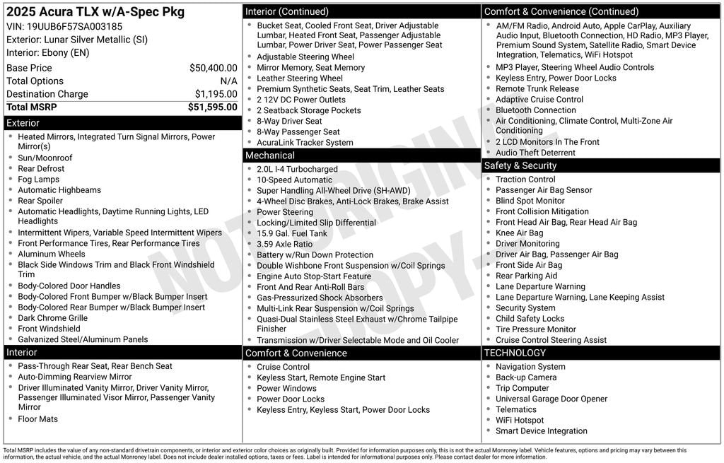 Certified 2025 Acura TLX A-Spec Package Sedan