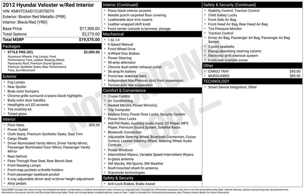 Used 2012 Hyundai Veloster Base w/Red/Black Hatchback