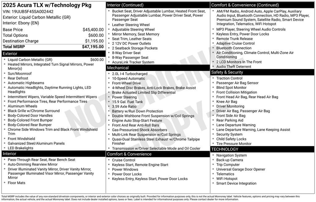 Certified 2025 Acura TLX Technology Package Sedan
