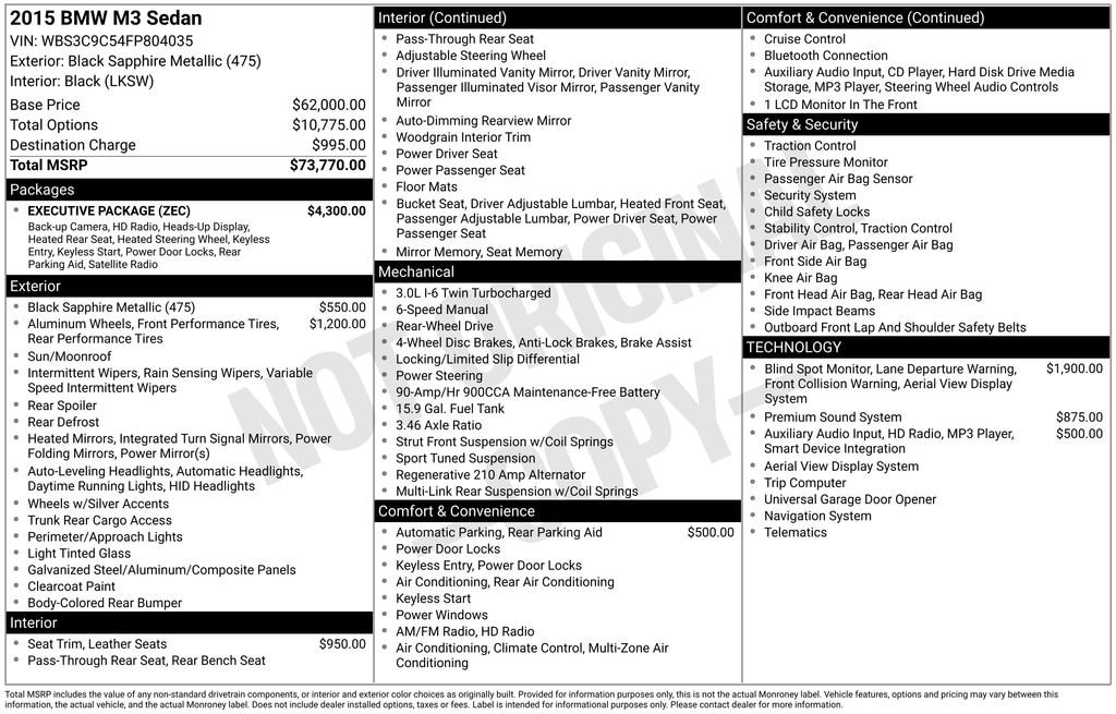 Used 2015 BMW M3 Sedan
