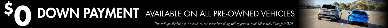 $0 Down Payment Available on All Pre-Owned Vehicles