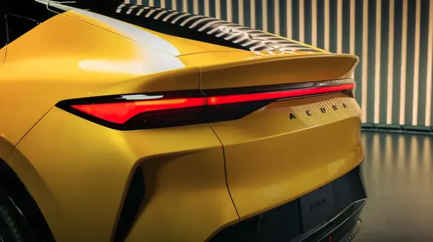 Charging port on the yellow Acura RSX EV prototype