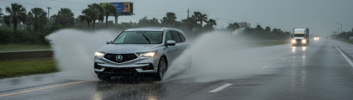 Good tires are crucial for dealing with water-covered roadways during Florida downpours.