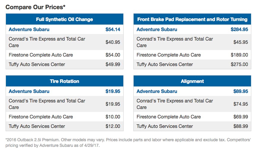 Adventure Subaru competitive pricing