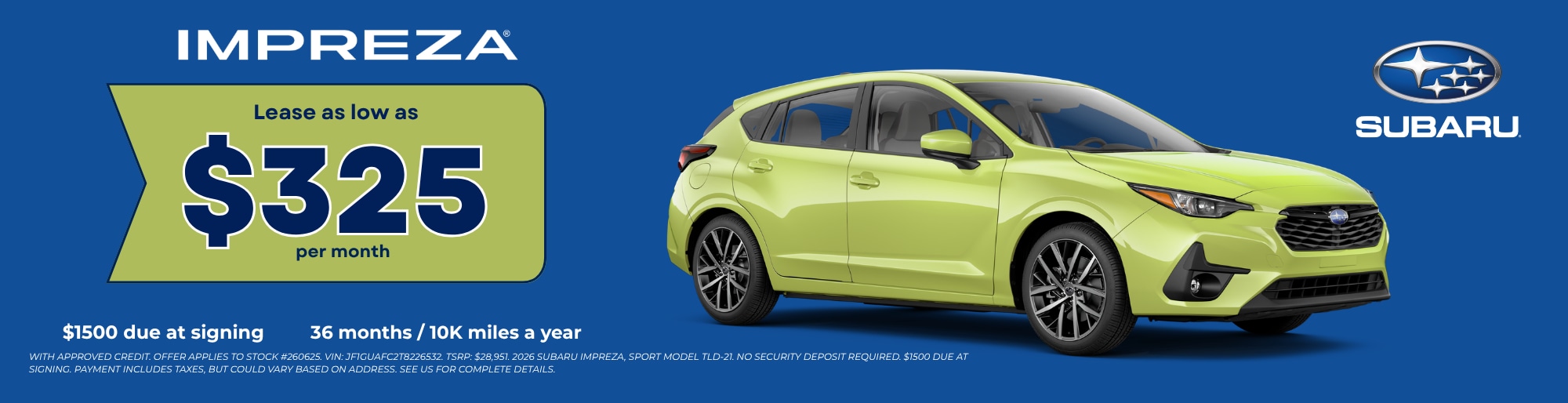 2026 Subaru Impreza Lease Offer at Adventure Subaru in Fayetteville AR
