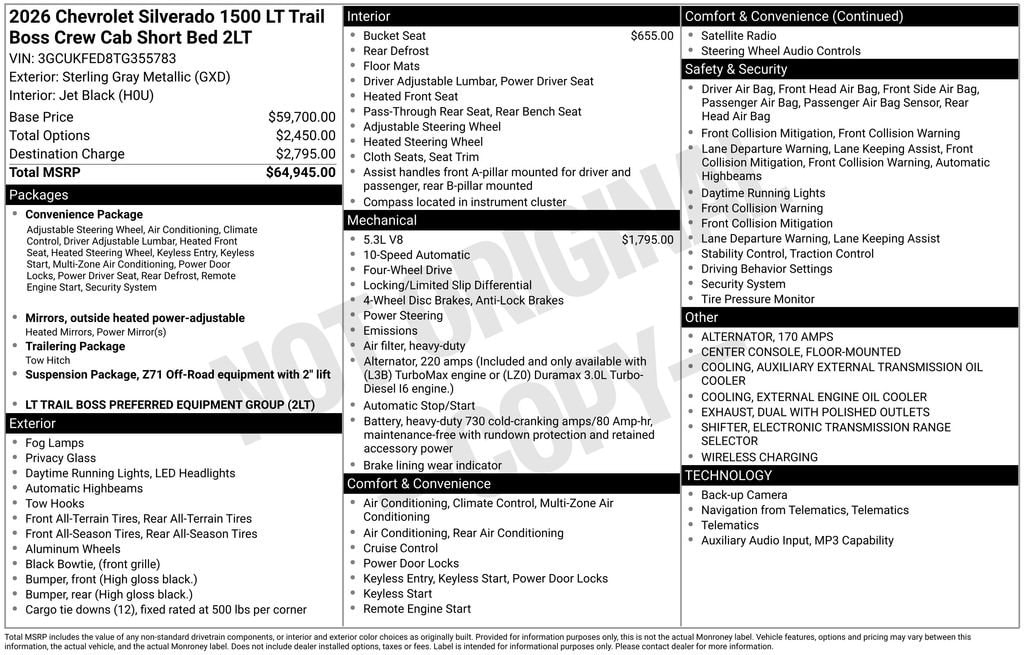New 2026 Chevrolet Silverado 1500 LT Trail Boss Truck
