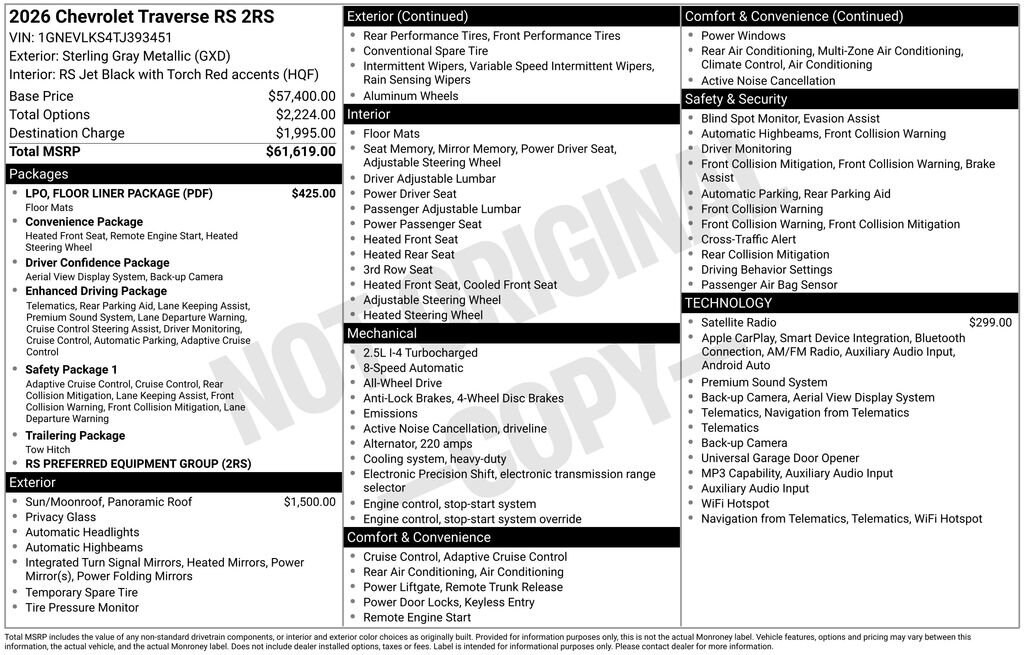 New 2026 Chevrolet Traverse RS SUV