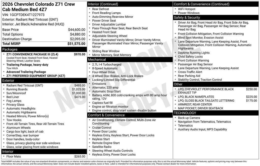New 2026 Chevrolet Colorado Z71 Truck
