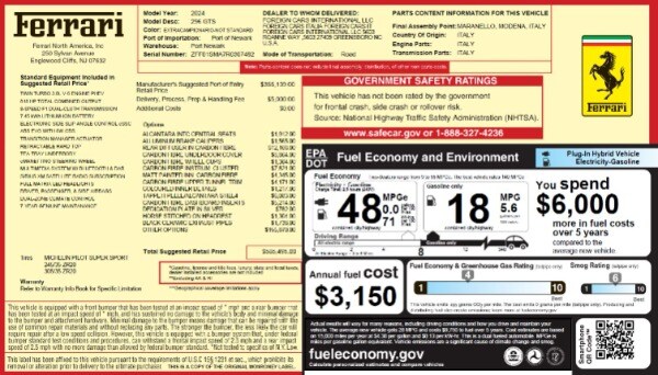 Used 2024 Ferrari 296 Base with VIN ZFF01SMA7R0307482 for sale in Greenwich, CT