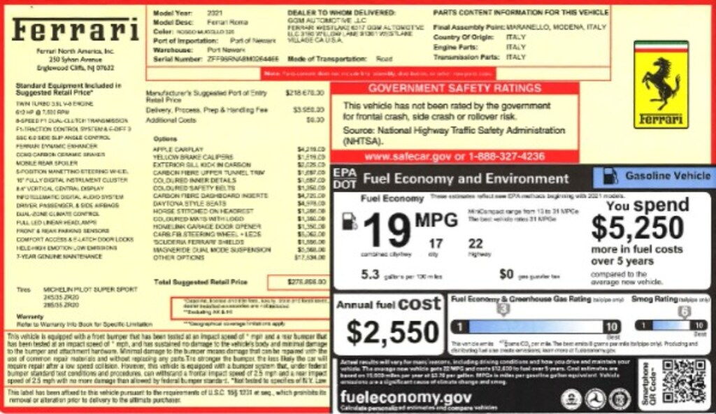 Certified 2021 Ferrari Roma Coupe