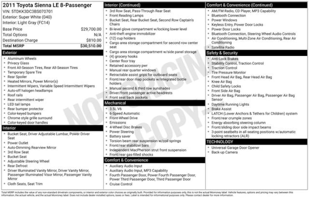 Used 2011 Toyota Sienna LE Minivan/Van
