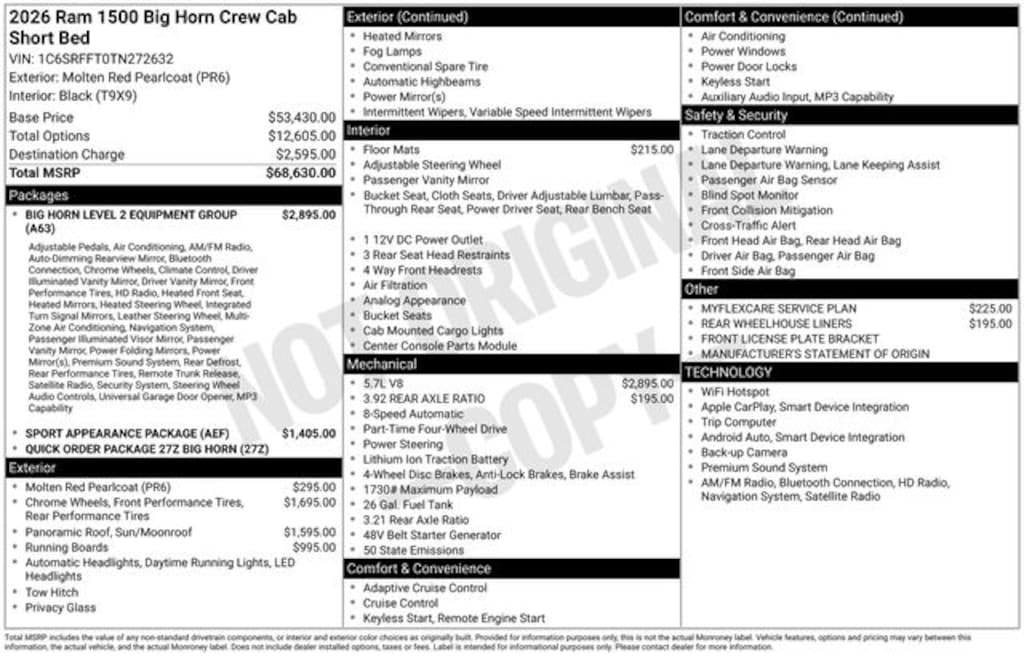 New 2026 Ram 1500 BIG HORN CREW CAB 4X4 5'7 BOX Pickup