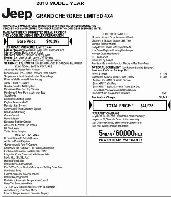 Used 2018 Jeep Grand Cherokee Limited with VIN 1C4RJFBG6JC378857 for sale in Nashua, NH
