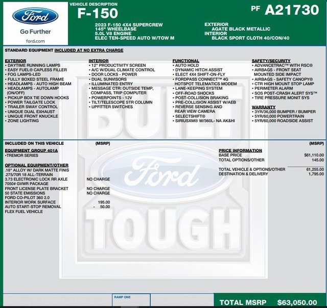 Used 2023 Ford F-150 Tremor with VIN 1FTFW1E55PFA21730 for sale in Nashua, NH