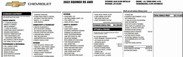 Used 2022 Chevrolet Equinox RS with VIN 3GNAXWEV0NS187030 for sale in Nashua, NH