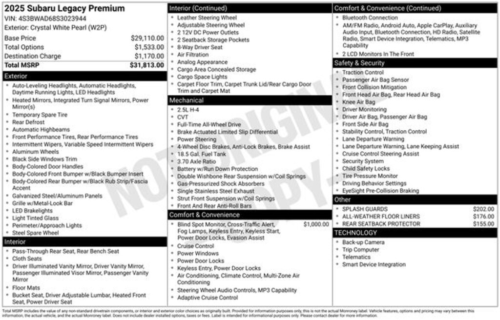 Used 2025 Subaru Legacy Premium Sedan