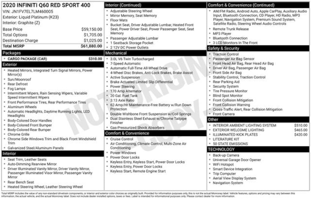 Used 2020 INFINITI Q60 Red Sport 400 Coupe