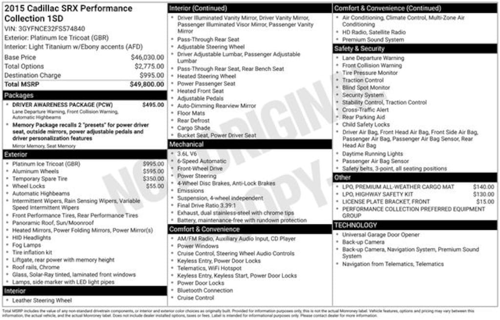 Used 2015 Cadillac SRX Performance SUV