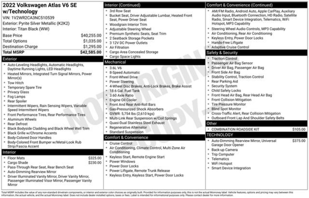 Used 2022 Volkswagen Atlas 3.6L V6 SE w/Technology SUV