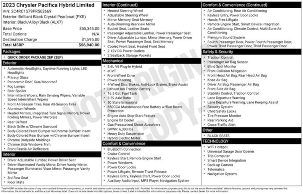 Used 2023 Chrysler Pacifica Hybrid Limited Minivan/Van