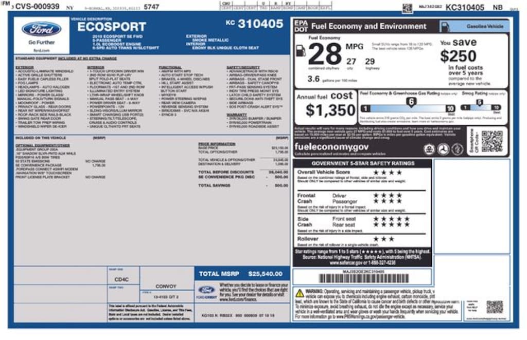Used 2019 Ford EcoSport SE SUV