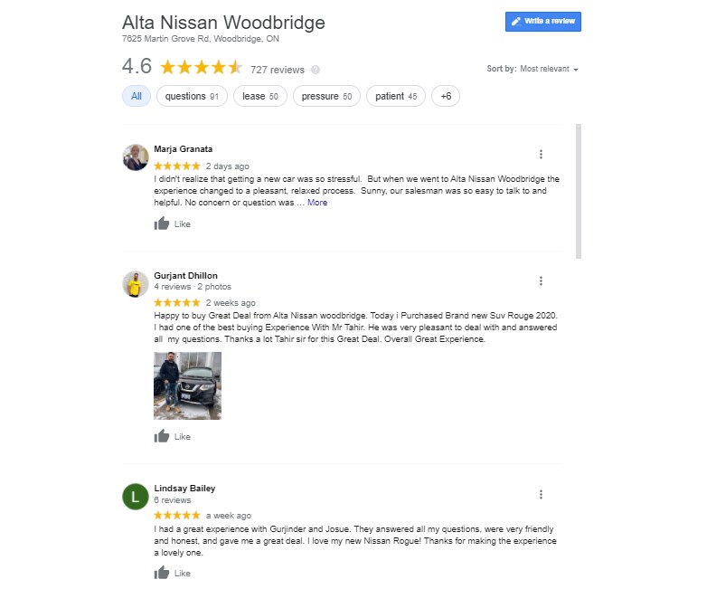 Alta Nissan Woodbridge Reviews