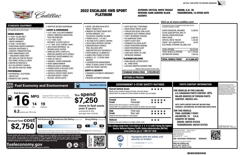 Certified 2022 Cadillac Escalade Sport Platinum SUV