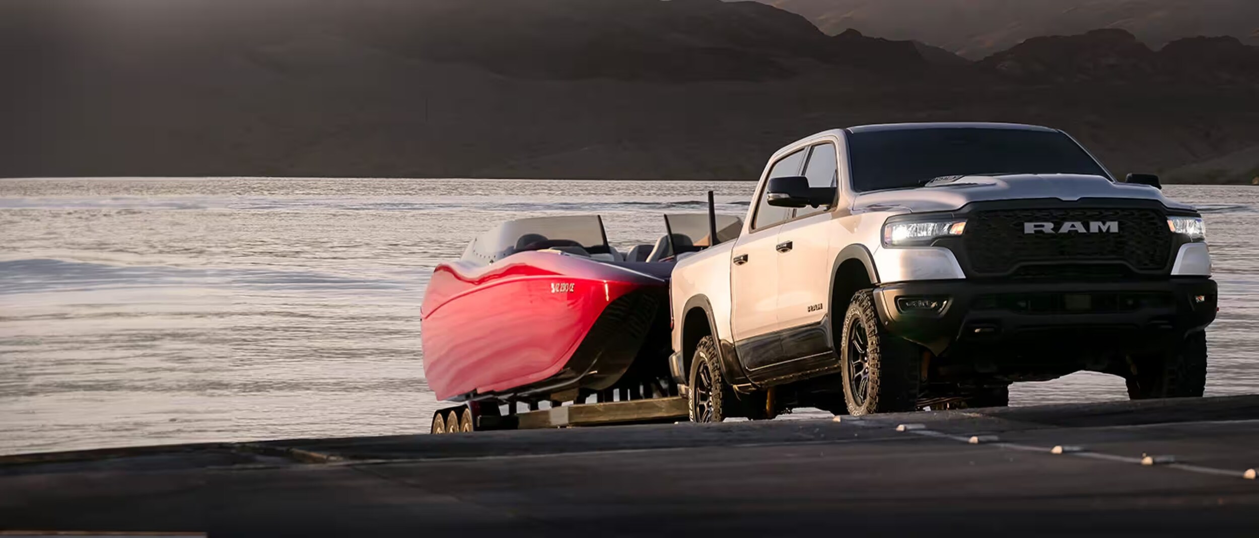2025 RAM 1500 White Boat Towing