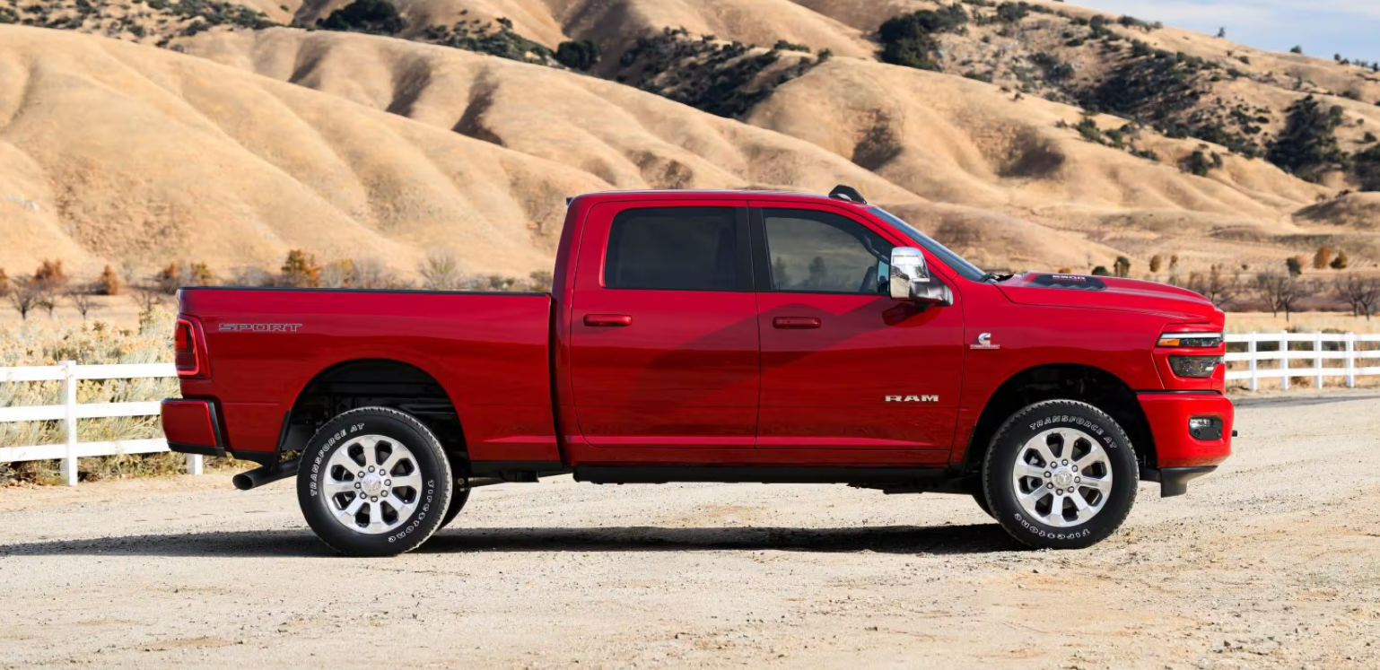 Red 2027 RAM 2500 Heavy-Duty Truck side view