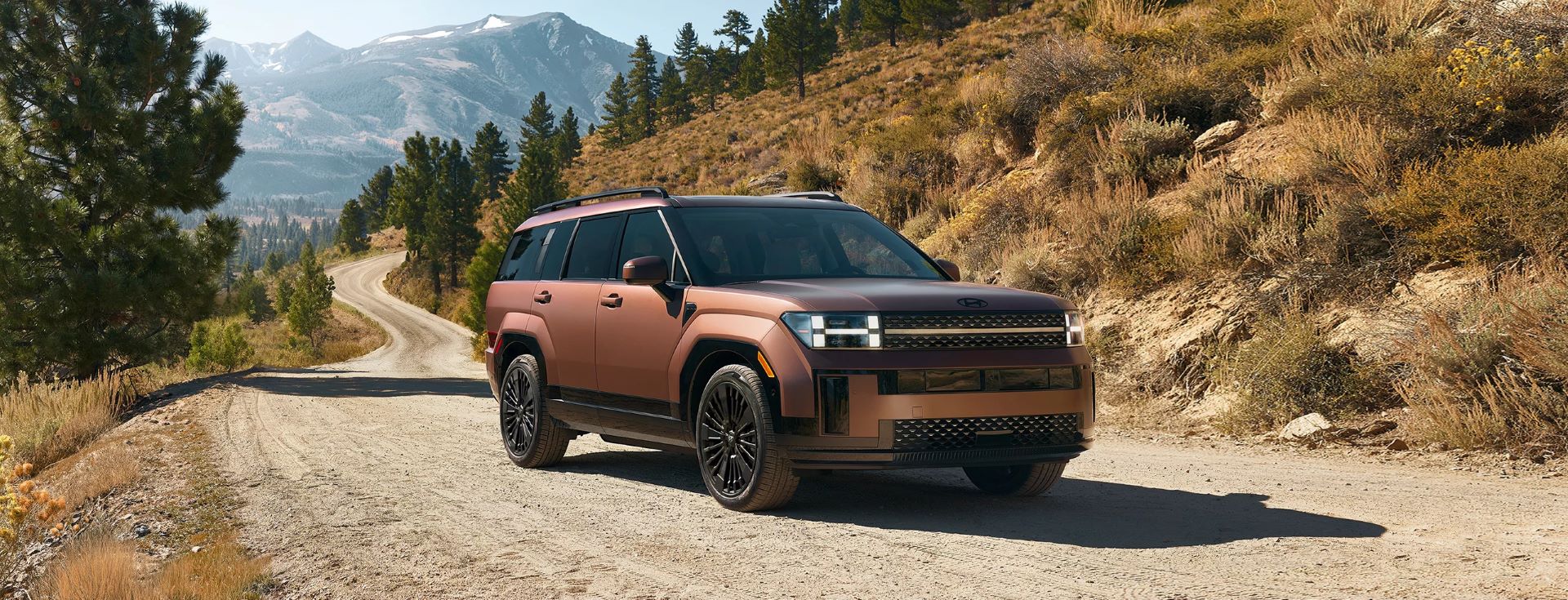 A used Hyundai SUV driving through mountains