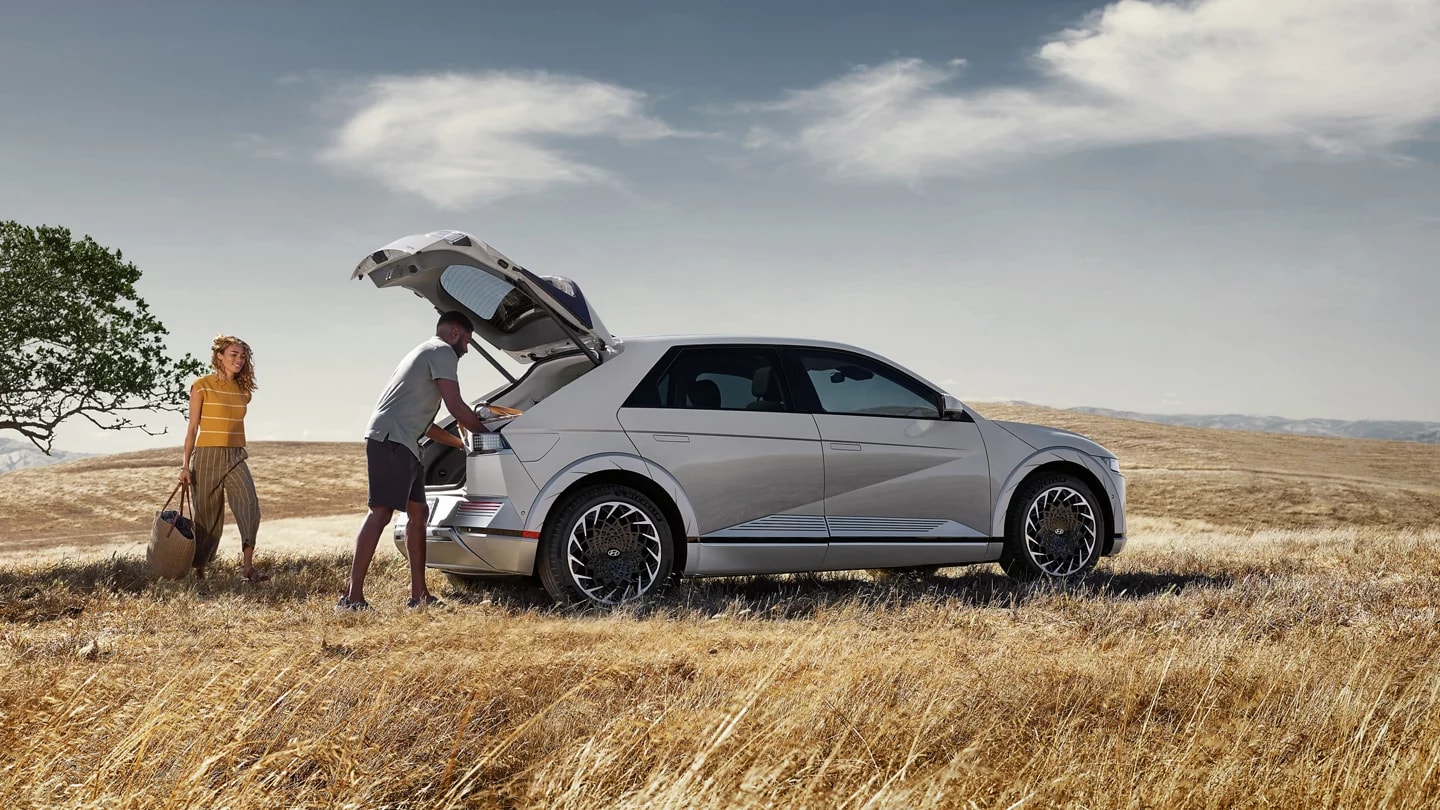 Hyundai IONIQ 5 lease vehicle parked in a field