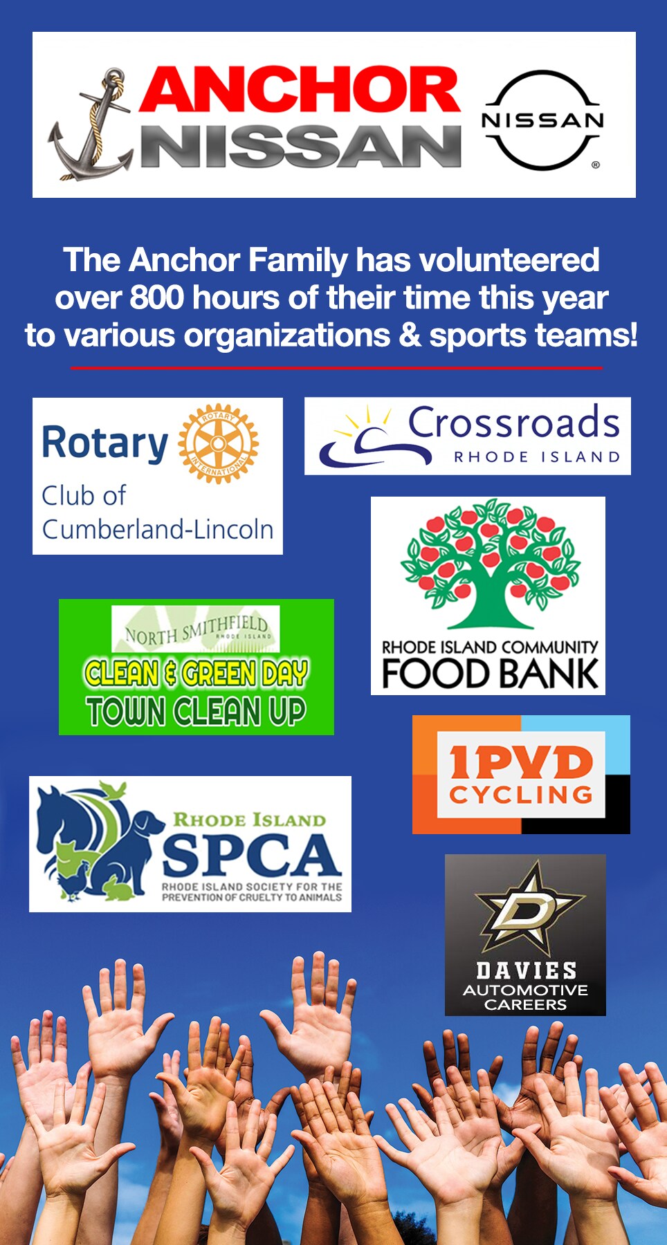 Anchor Nissan Community Involvement with great charities like Corrsroads RI and the RI ASPCA