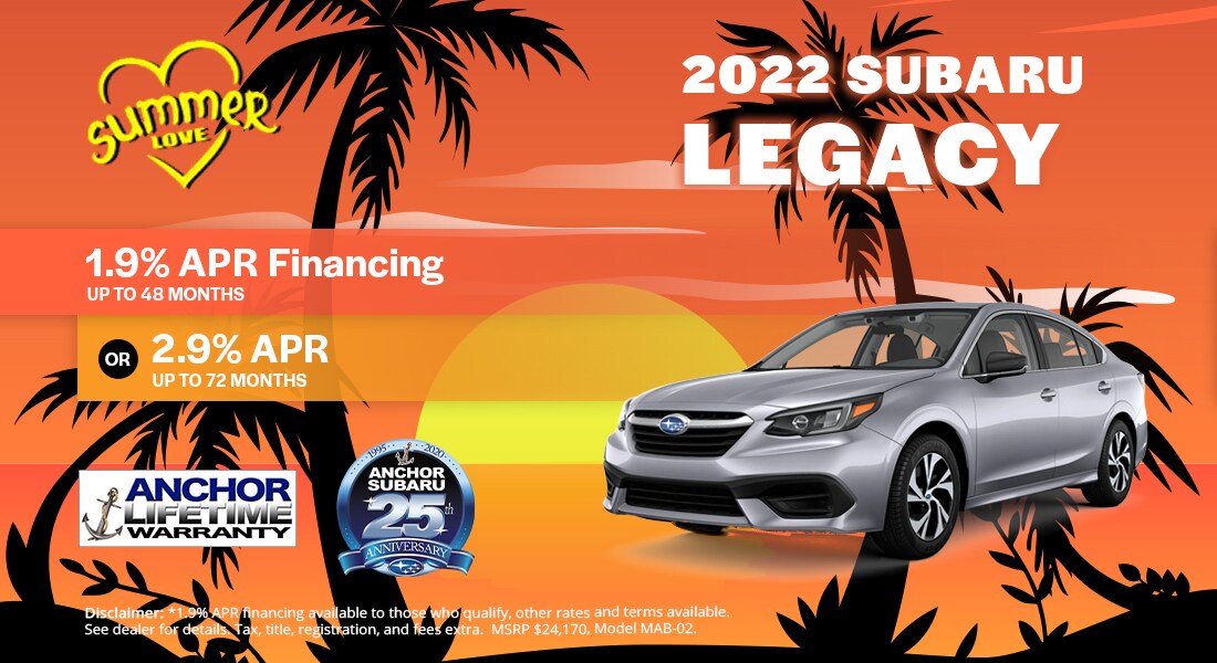 2022 Subaru Legacy - 1.9% APR Financing Available for 48 months. Or 2.9% APR for up 72 months!