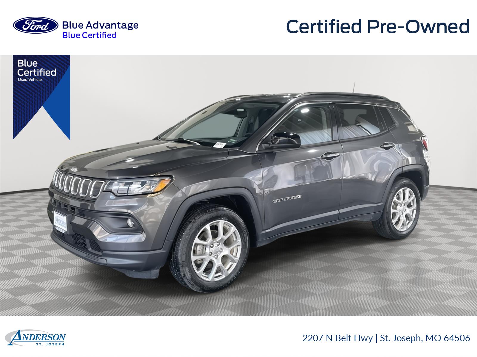 Certified 2022 Jeep Compass Latitude Lux with VIN 3C4NJDFB6NT169906 for sale in Kansas City