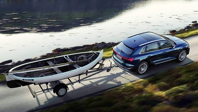 Audi e-tron towing a boat