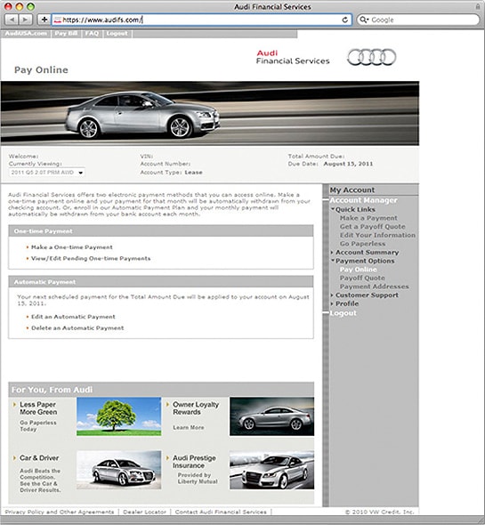 Audi Ownership Experience Online Audi Payments & Account Management