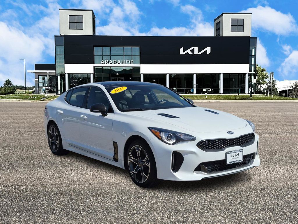 Certified 2021 Kia Stinger GT-Line with VIN KNAE15LA5M6091321 for sale in Centennial, CO