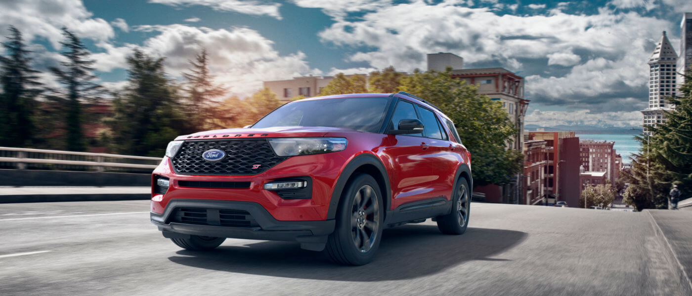 Red 2020 Ford Explorer ST driving