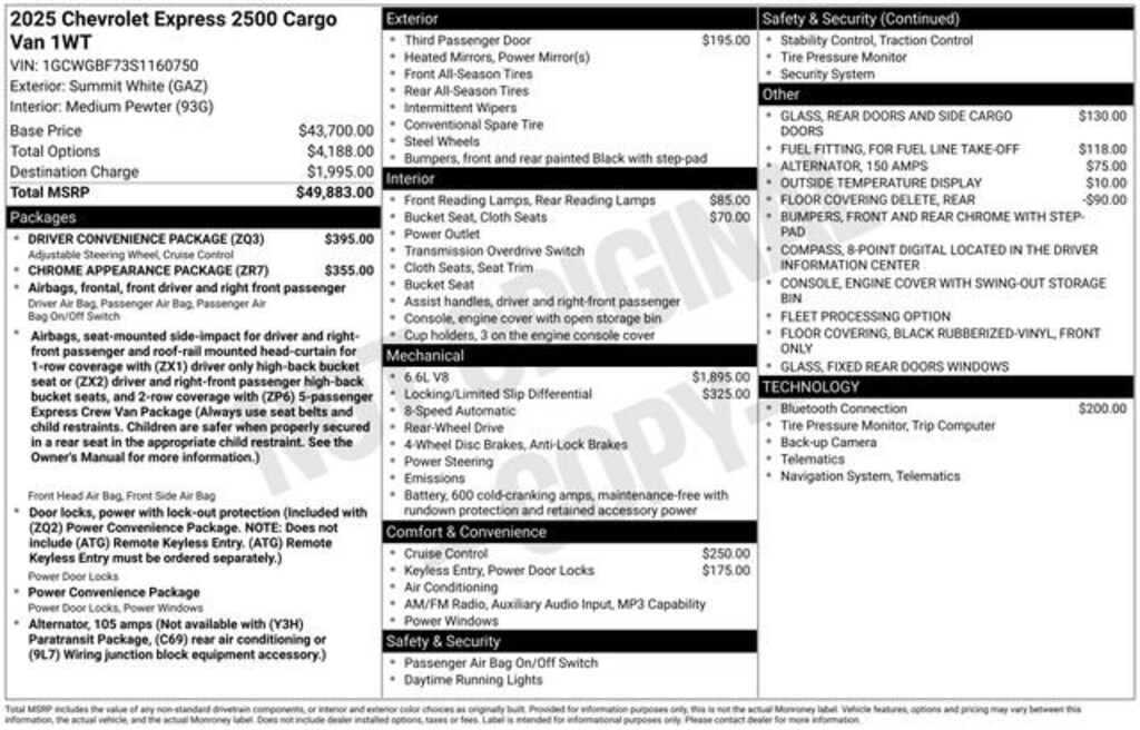 New 2025 Chevrolet Express Cargo 2500 WT Van